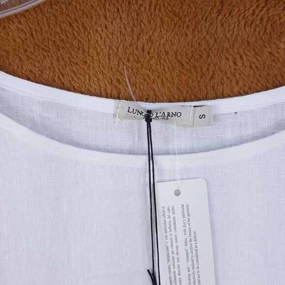 LUNGO L'ARNO Womens Top Small White Pullover Lace Crochet Wide Sleeve 100% Linen - Picture 3 of 9